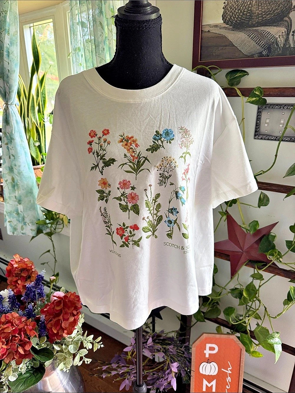 Scotch & Soda Loose Fit Wildflower Artwork T-Shirt Floral White & Multicolor XL